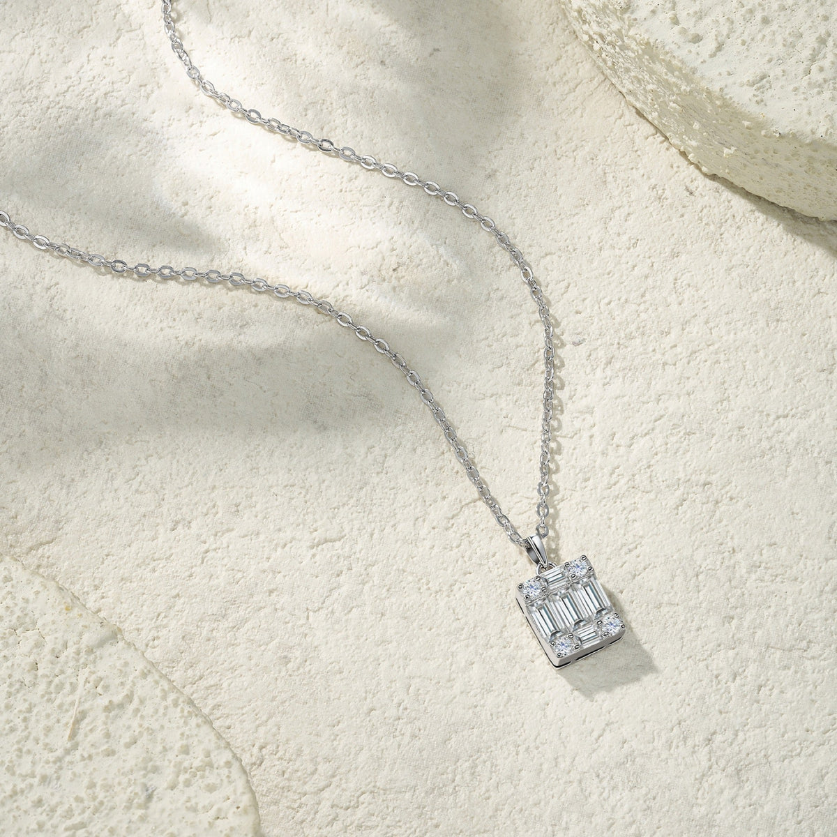 Facette Moissanite Baguette Cluster Pendant Necklace in Sterling Silver