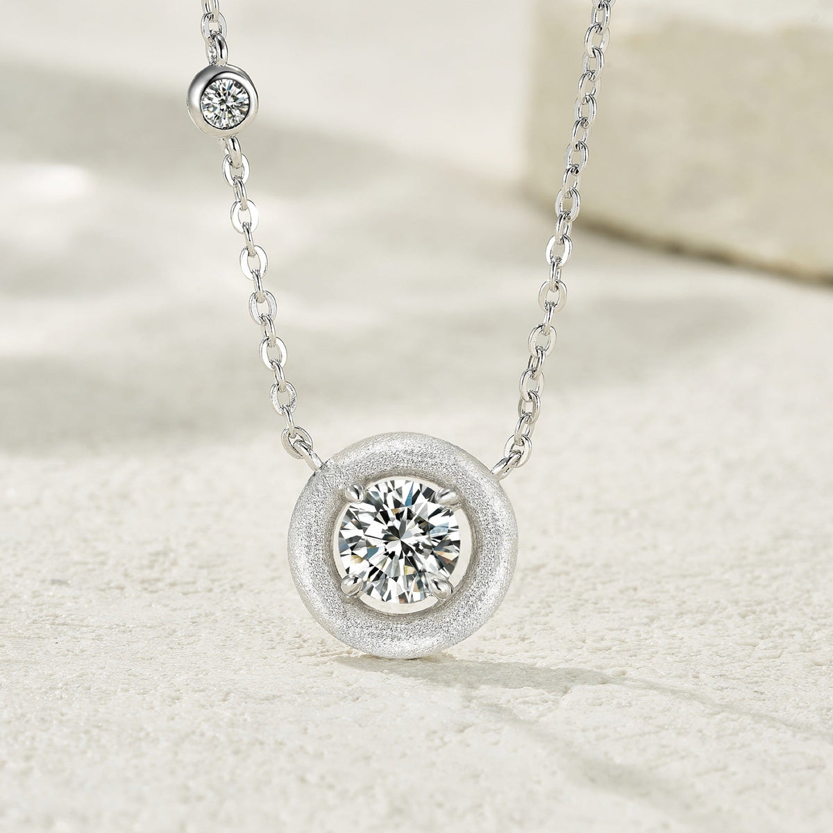 Solo Moissanite Bezel Solitaire Necklace in Sterling Silver