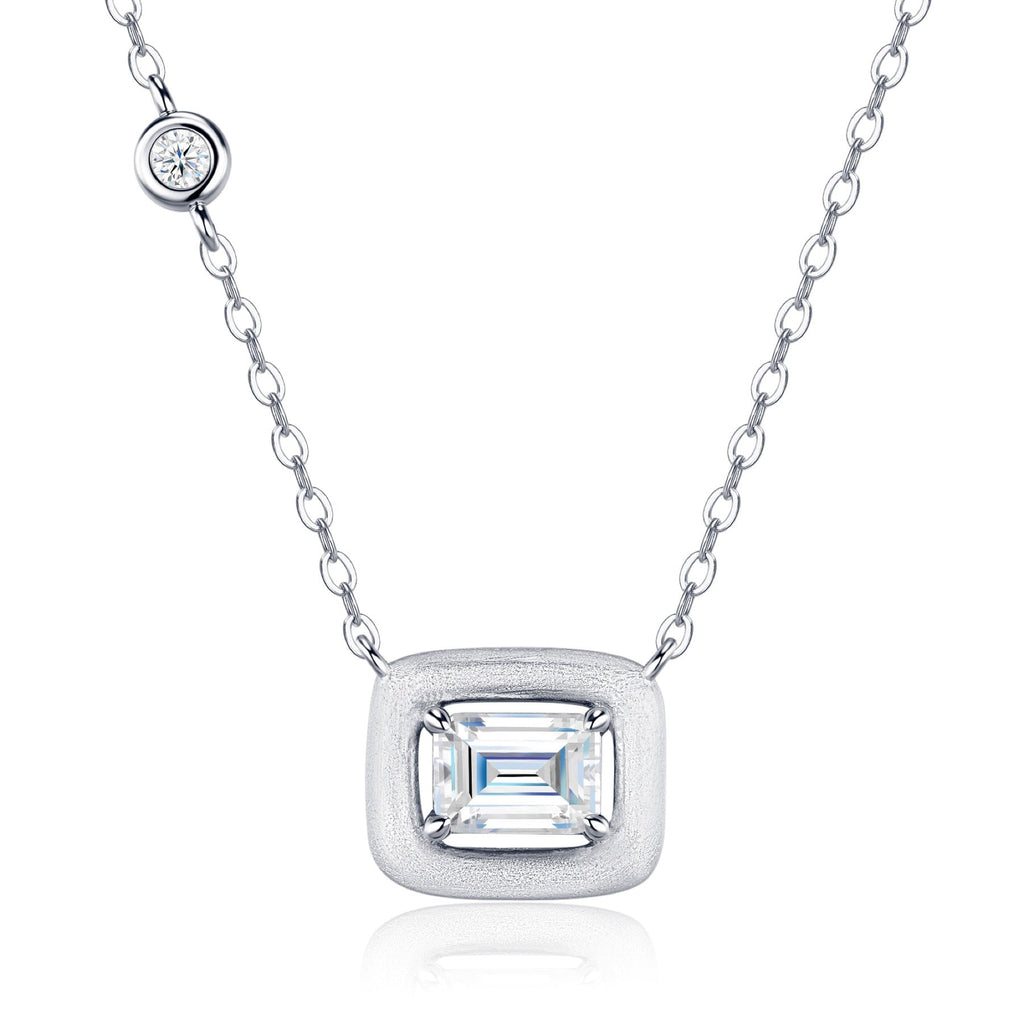 Slate Moissanite Emerald-Cut Bezel Necklace in Sterling Silver