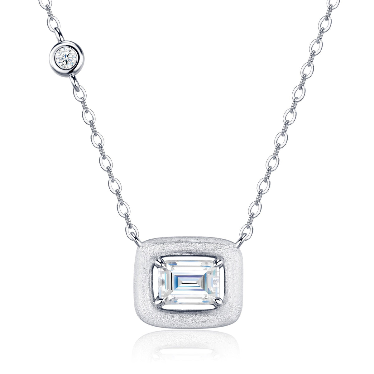 Slate Moissanite Emerald-Cut Bezel Necklace in Sterling Silver