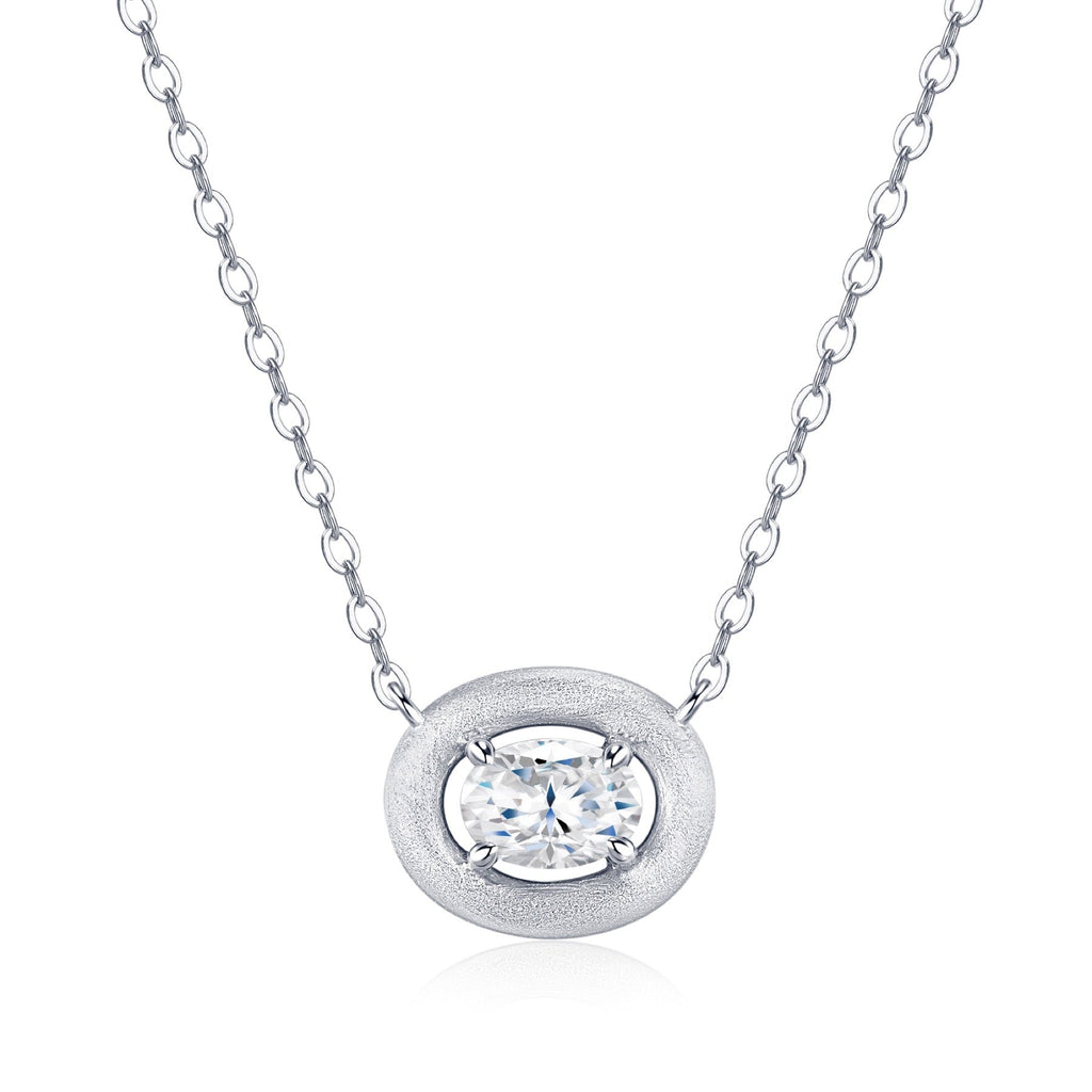 Pebble Moissanite Oval Bezel Necklace in Sterling Silver