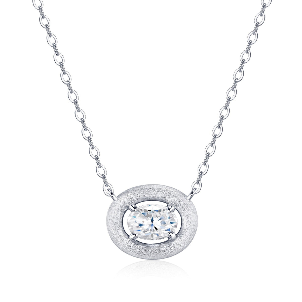 Pebble Moissanite Oval Bezel Necklace in Sterling Silver