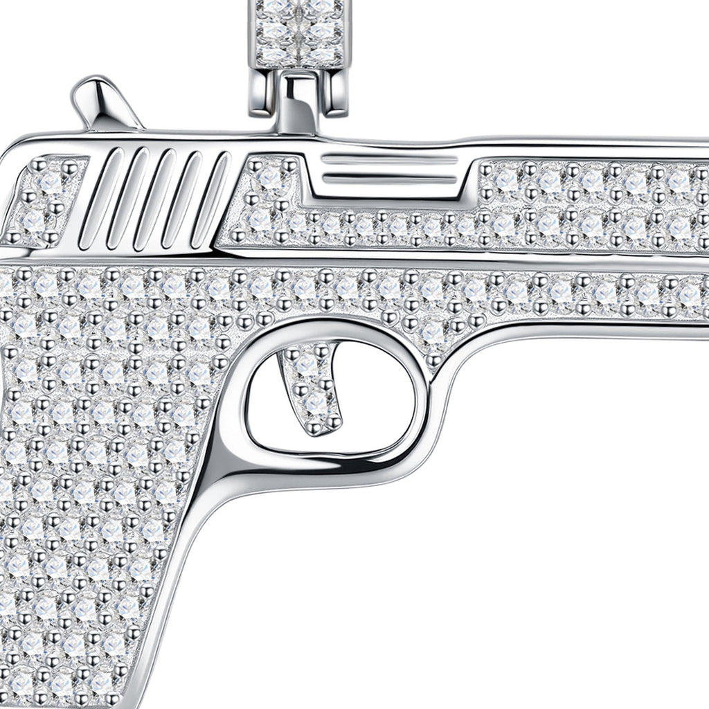 Maverick Moissanite Pistol Pendant Necklace in Sterling Silver