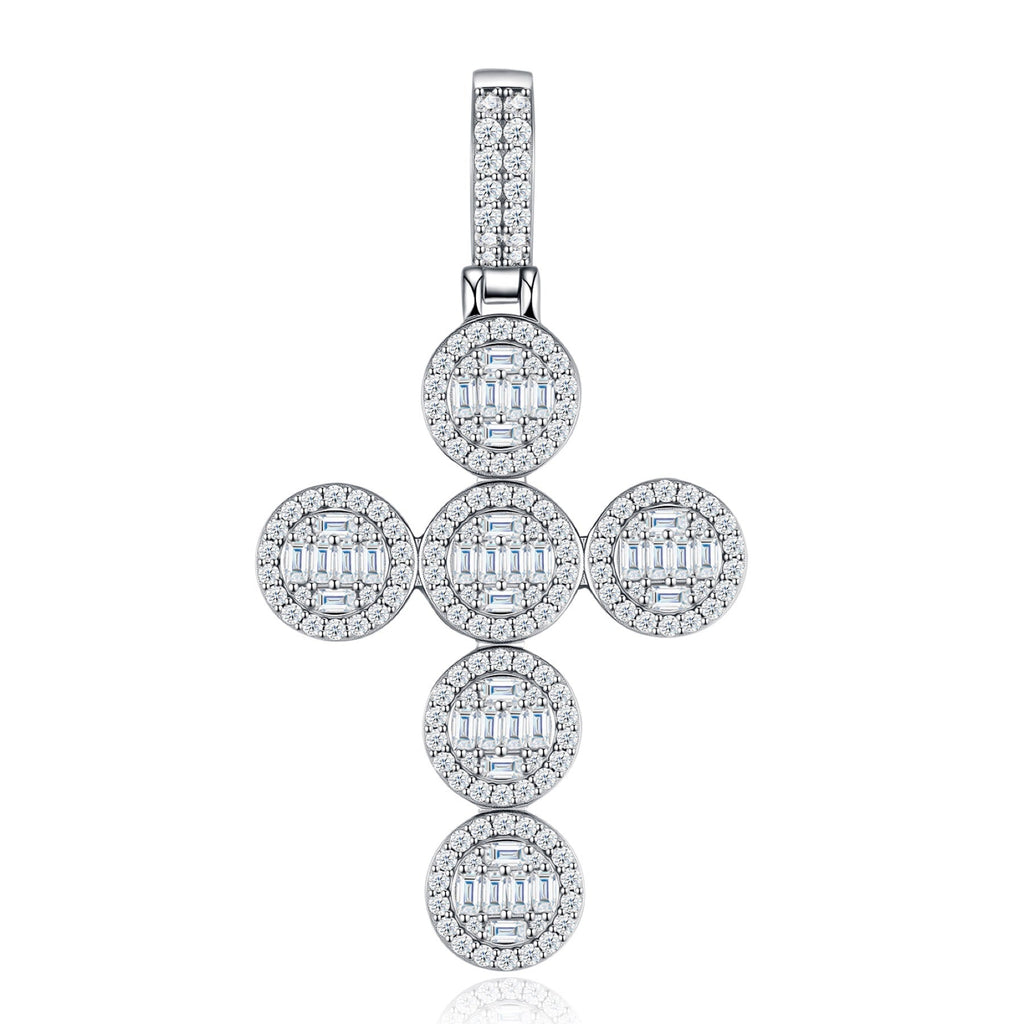 Rosette Moissanite Cross Necklace in Sterling Silver