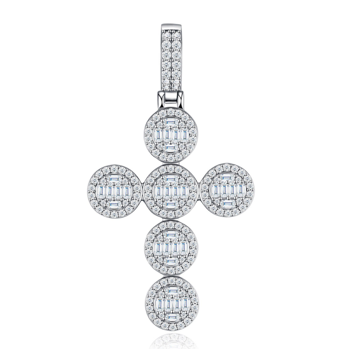 Rosette Moissanite Cross Necklace in Sterling Silver