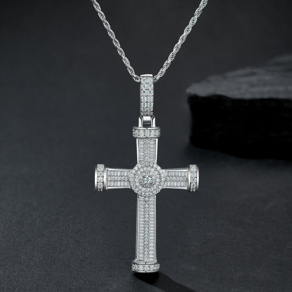 Icon Moissanite Cross Necklace in Sterling Silver