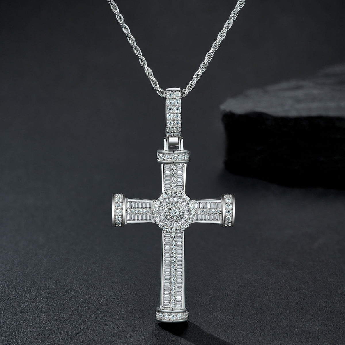 Icon Moissanite Cross Necklace in Sterling Silver