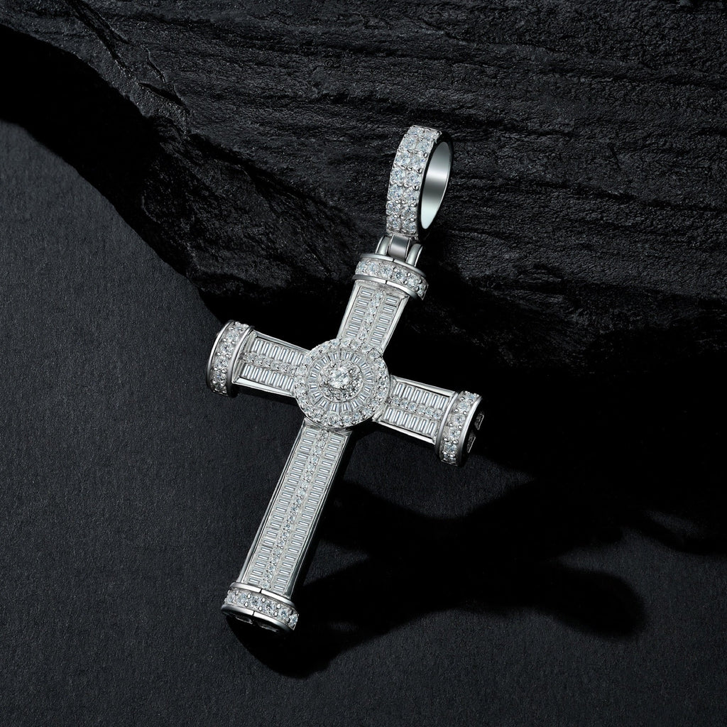 Icon Moissanite Cross Necklace in Sterling Silver