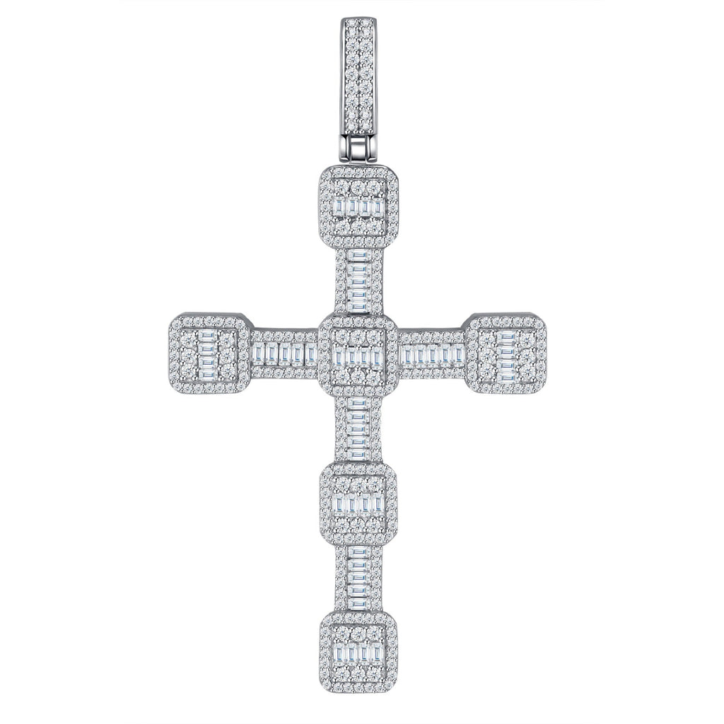 Pillar Moissanite Cross Necklace in Sterling Silver