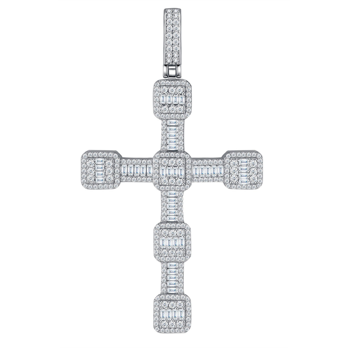 Pillar Moissanite Cross Necklace in Sterling Silver