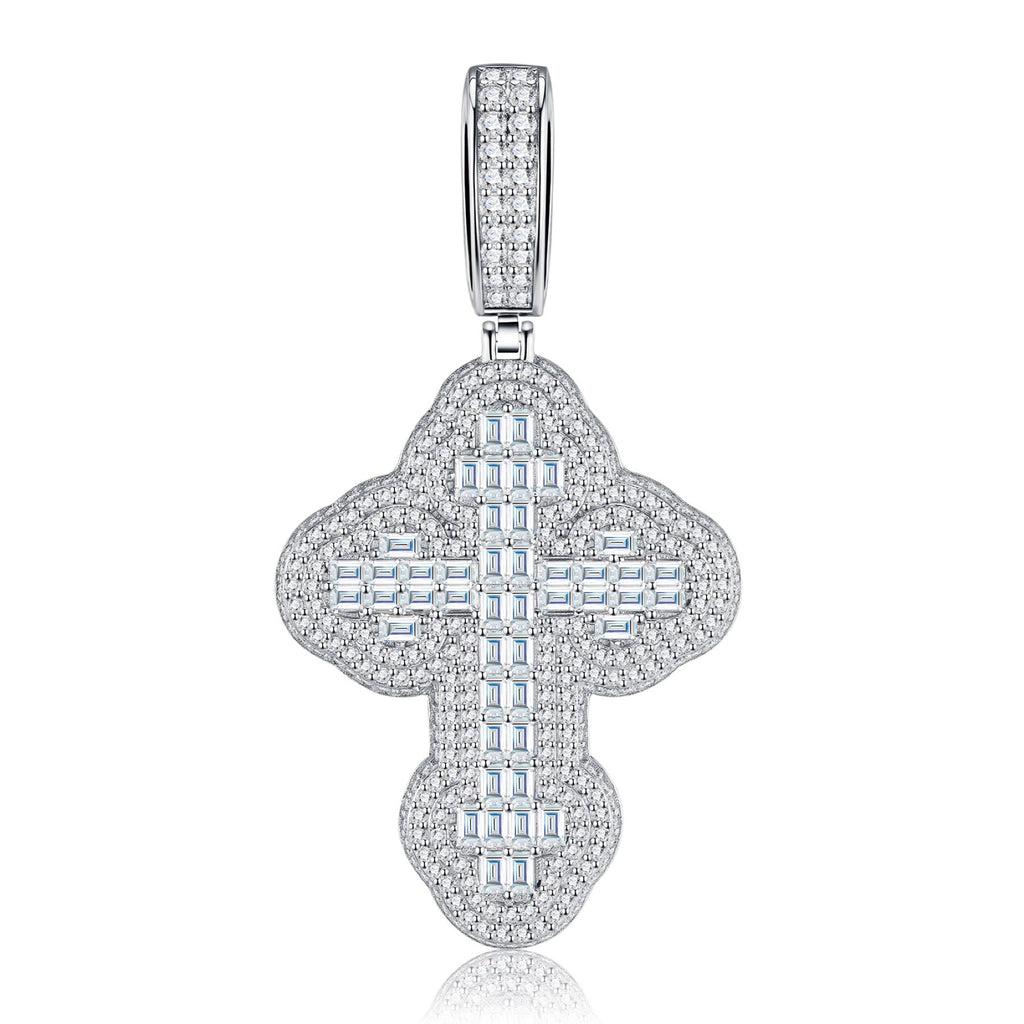 Templar Moissanite Cross Necklace in Sterling Silver