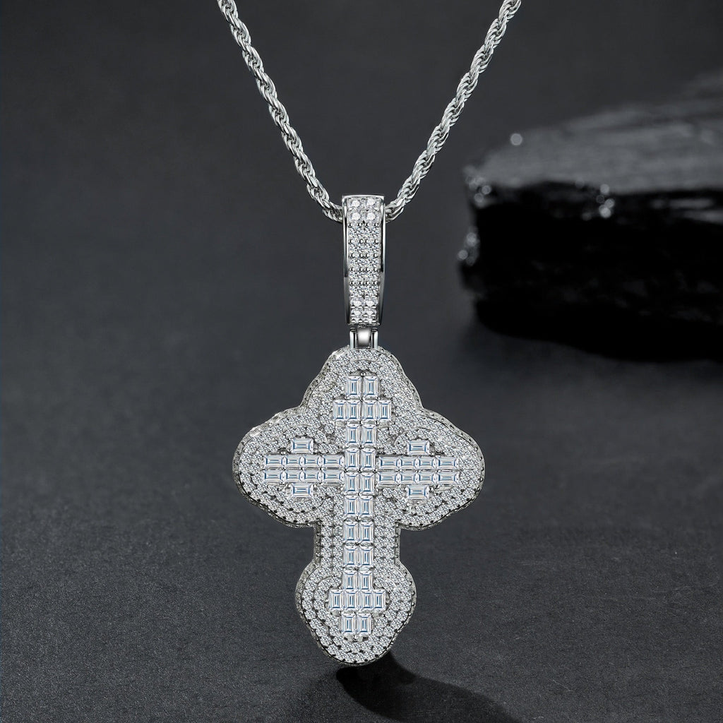 Templar Moissanite Cross Necklace in Sterling Silver