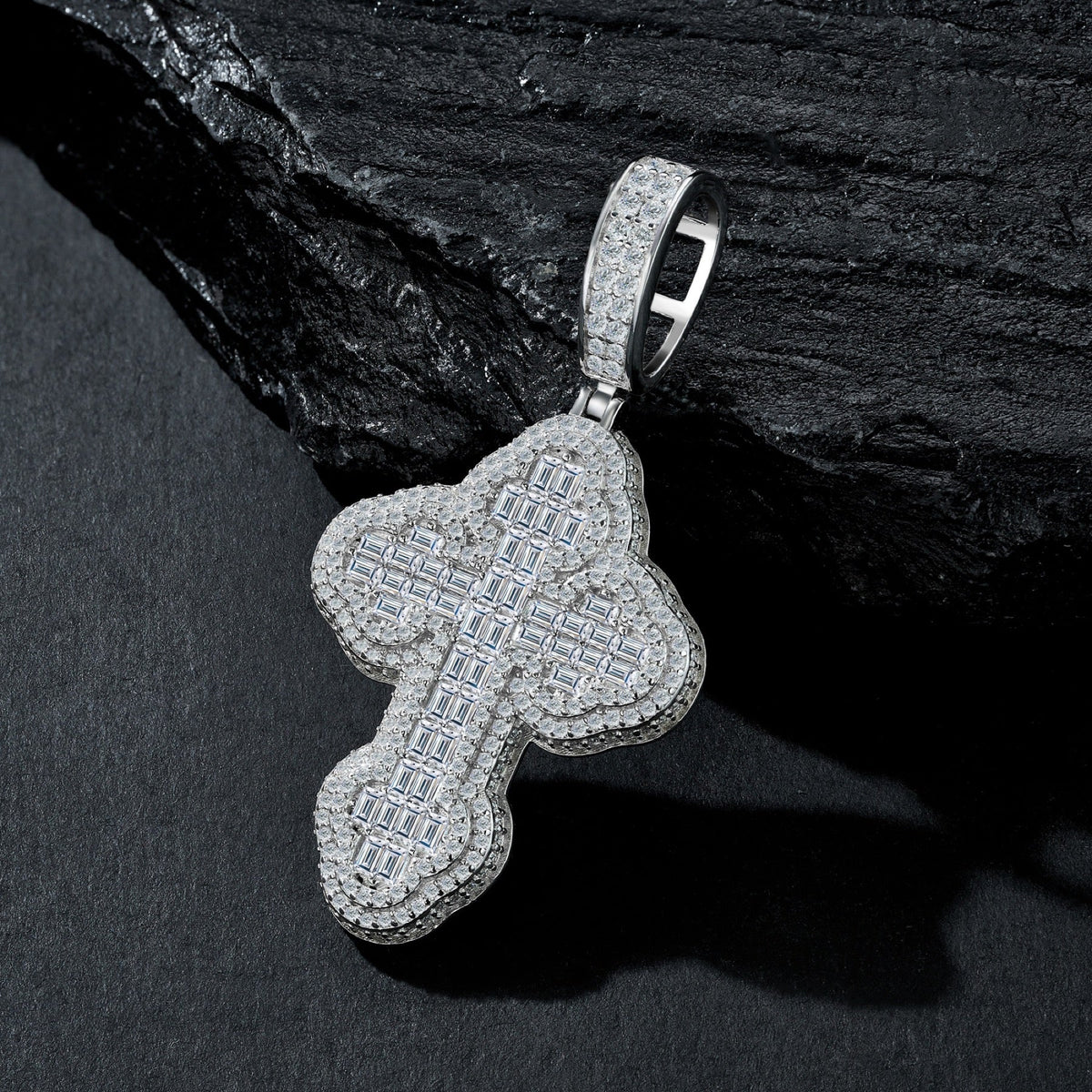 Templar Moissanite Cross Necklace in Sterling Silver