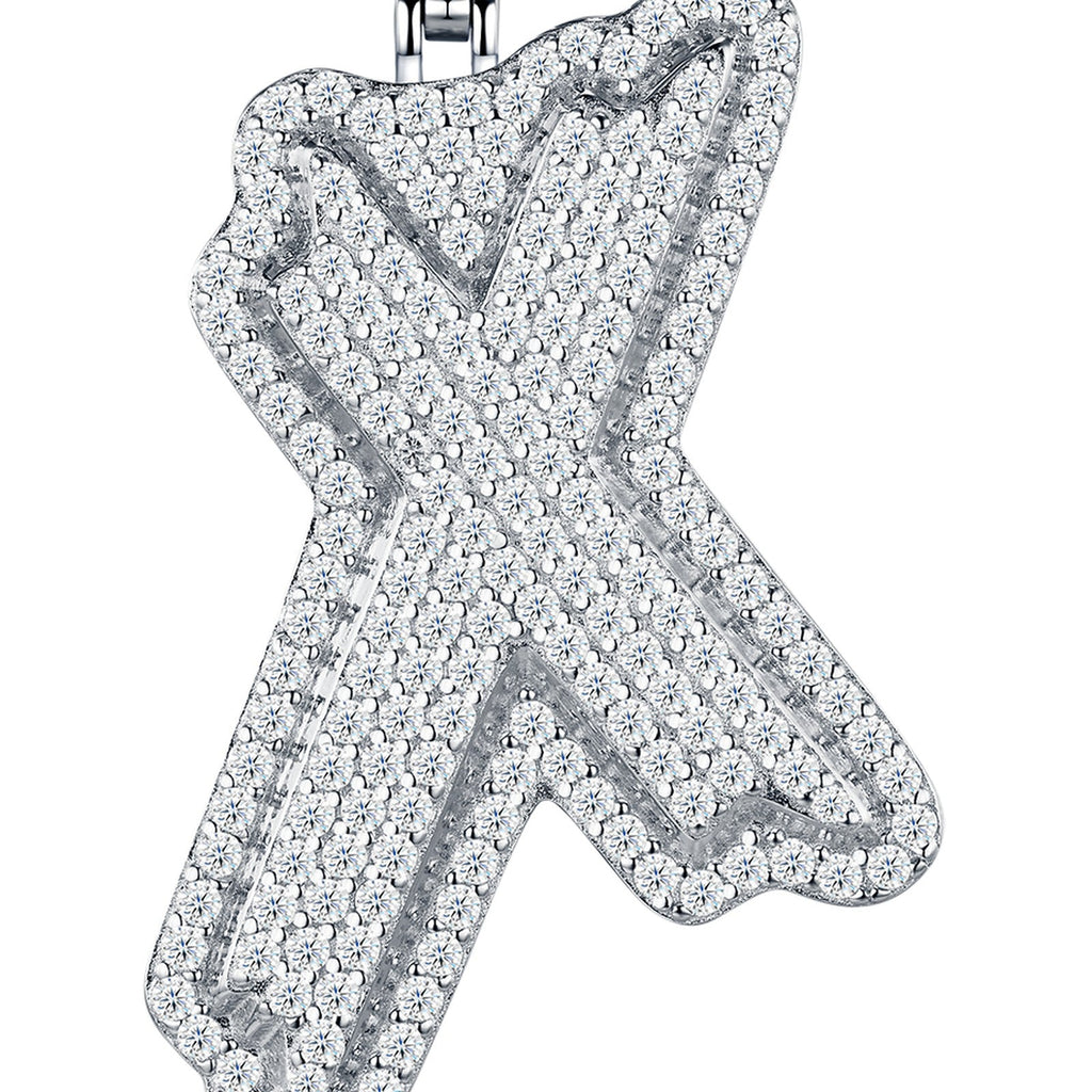 Initial X Moissanite Iced Bubble Pendant Necklace in Sterling Silver