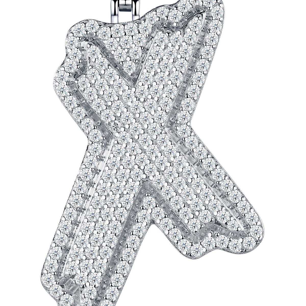 Initial X Moissanite Iced Bubble Pendant Necklace in Sterling Silver