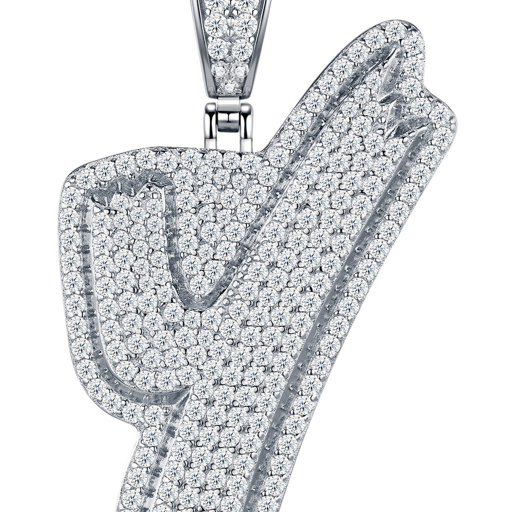 Initial Y Moissanite Iced Cursive Letter Pendant Necklace in Sterling Silver