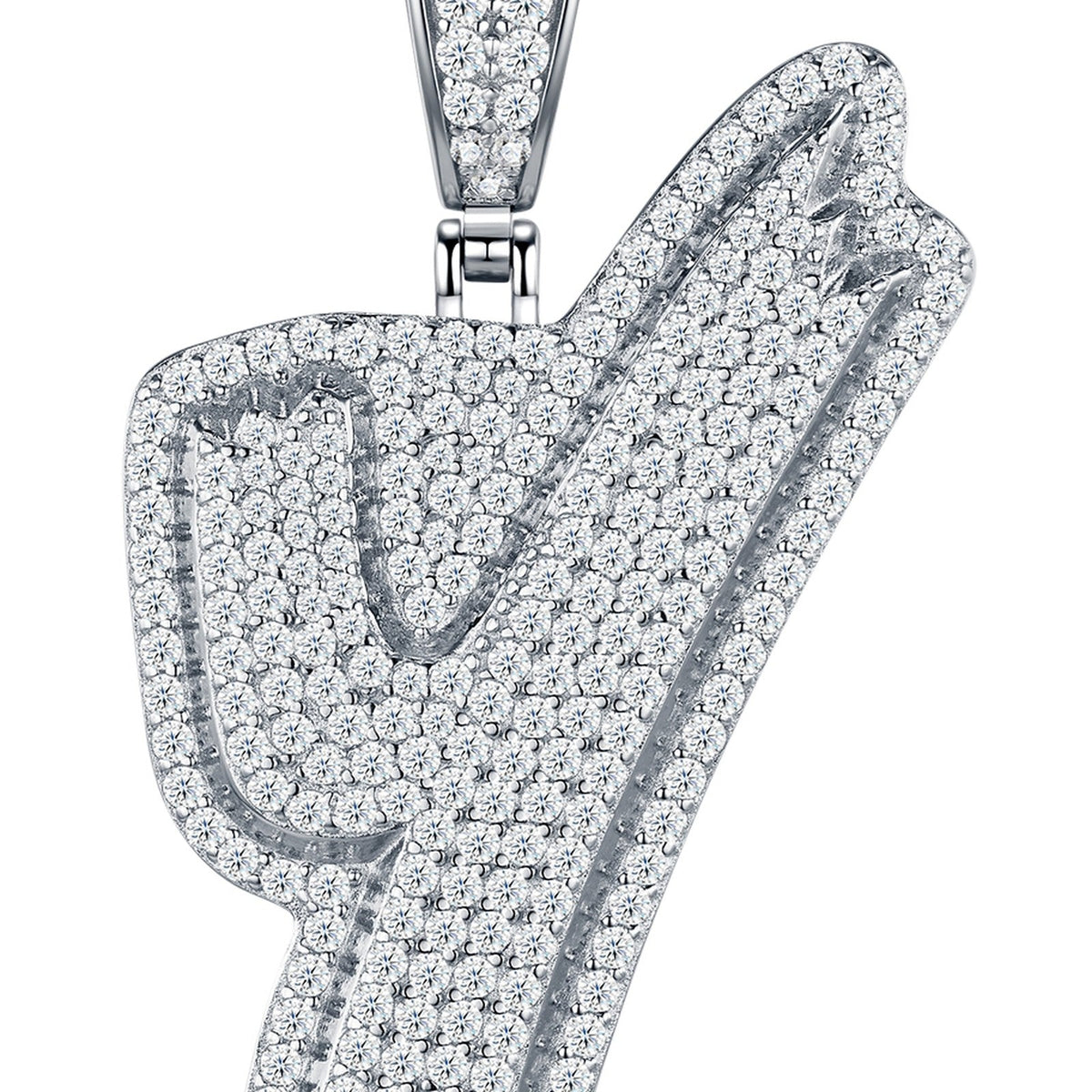 Initial Y Moissanite Iced Cursive Letter Pendant Necklace in Sterling Silver