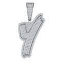 Initial Y Moissanite Iced Cursive Letter Pendant Necklace in Sterling Silver
