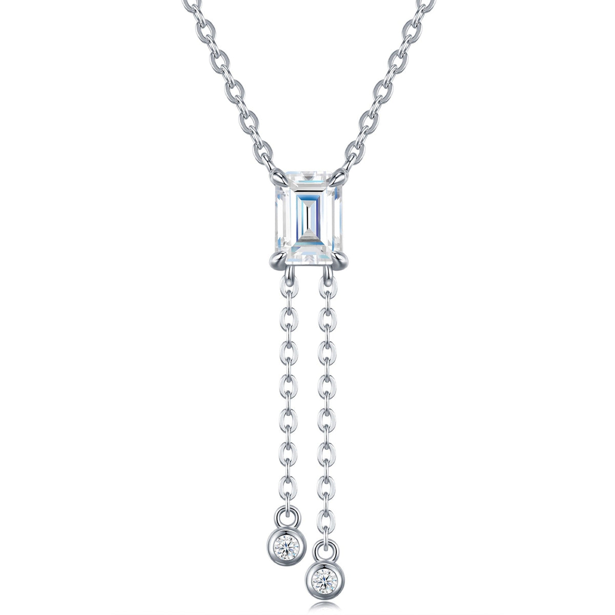 Column Moissanite Emerald-Cut Drop Necklace in Sterling Silver