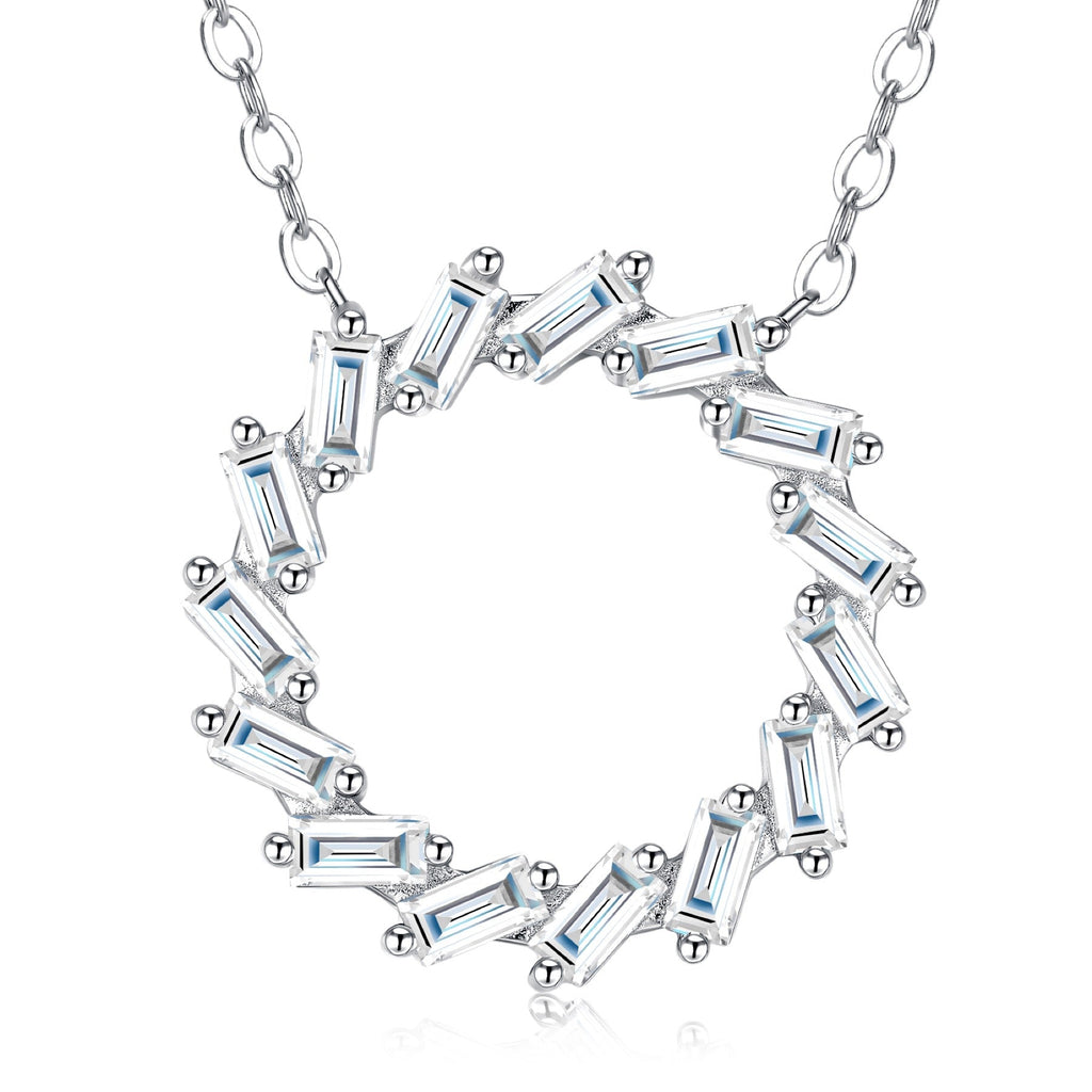 Circlet Moissanite Baguette Circle Necklace in Sterling Silver