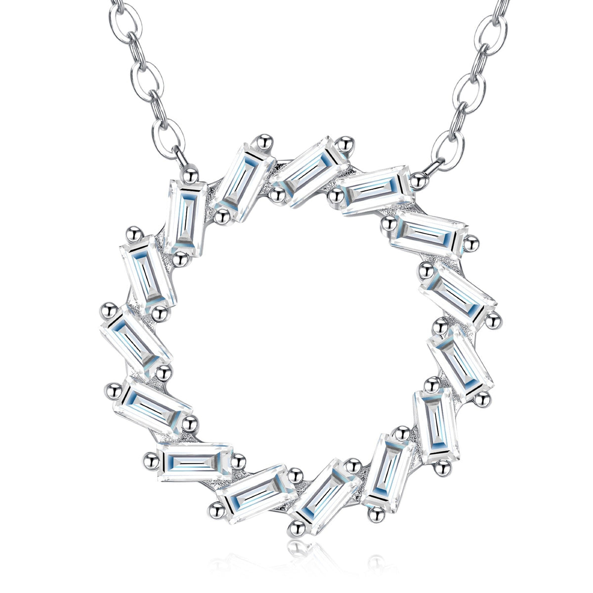 Circlet Moissanite Baguette Circle Necklace in Sterling Silver