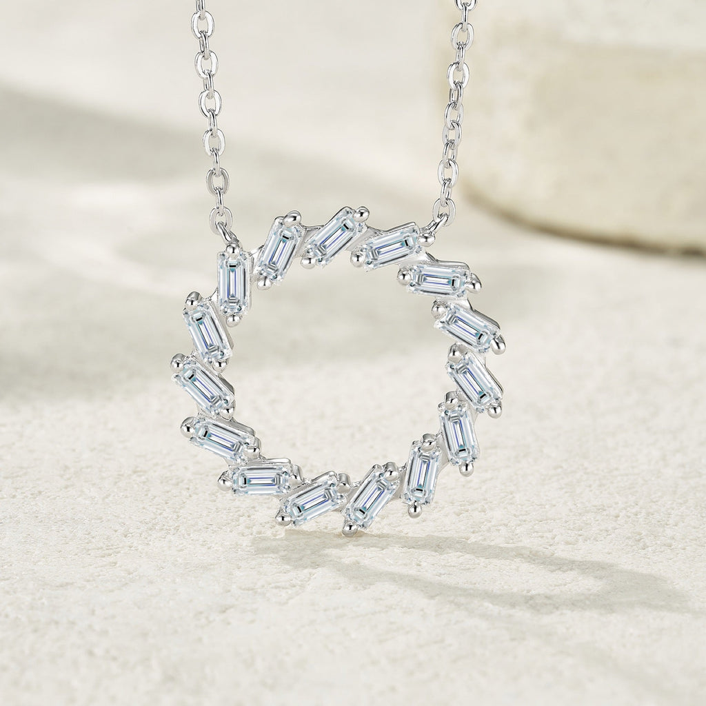 Circlet Moissanite Baguette Circle Necklace in Sterling Silver