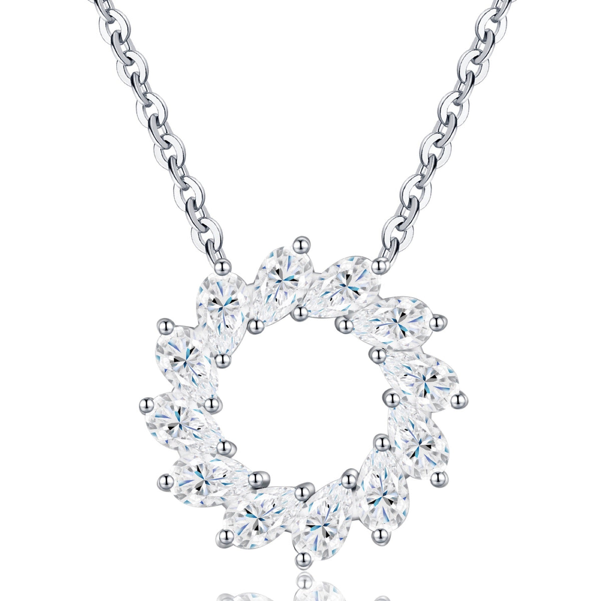 Wreath Moissanite Circle Wreath Necklace in Sterling Silver