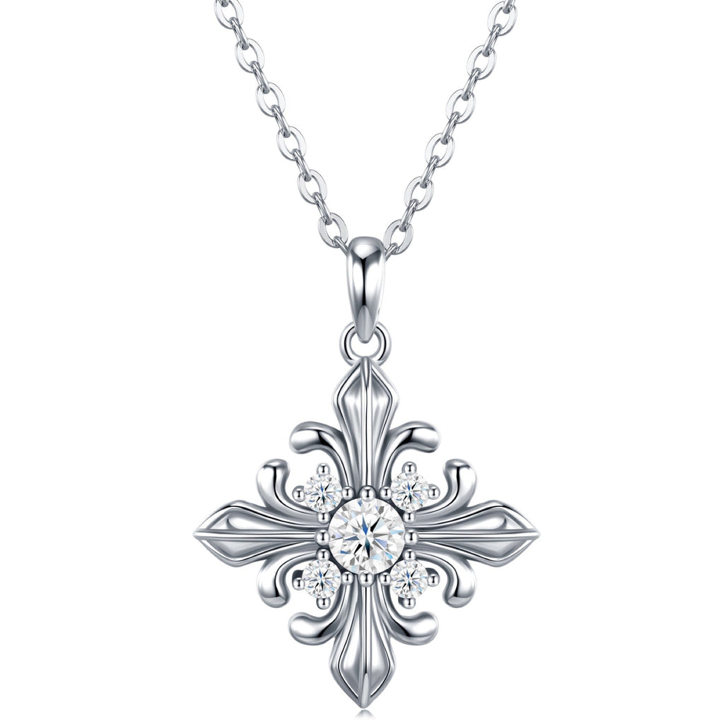 Basilica Moissanite Cross Necklace in Sterling Silver