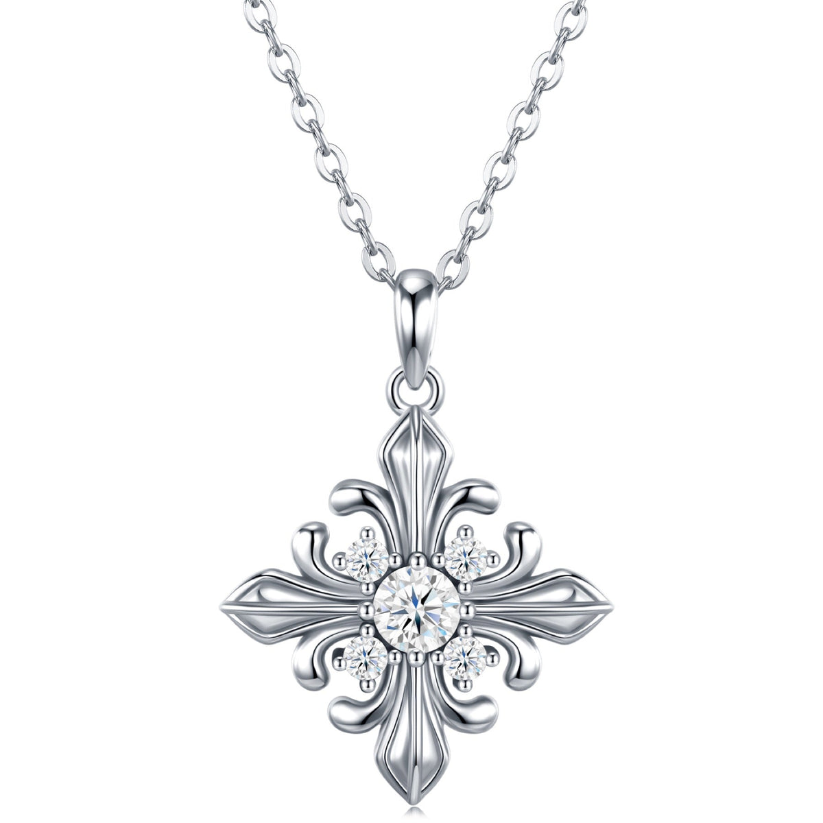 Basilica Moissanite Cross Necklace in Sterling Silver