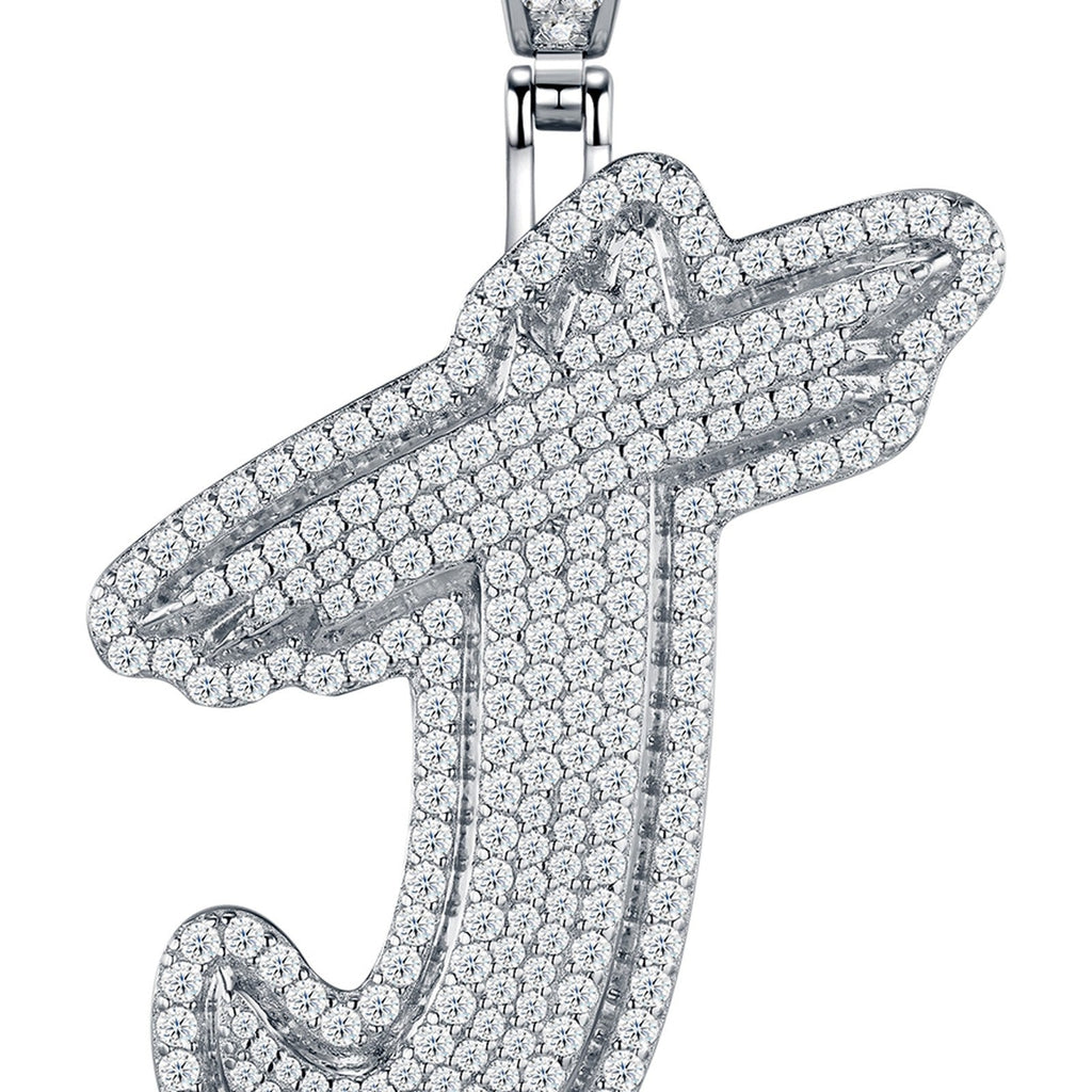 Initial J Moissanite Iced Bubble Pendant Necklace in Sterling Silver