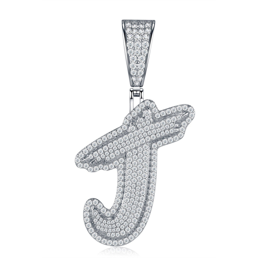 Initial J Moissanite Iced Bubble Pendant Necklace in Sterling Silver