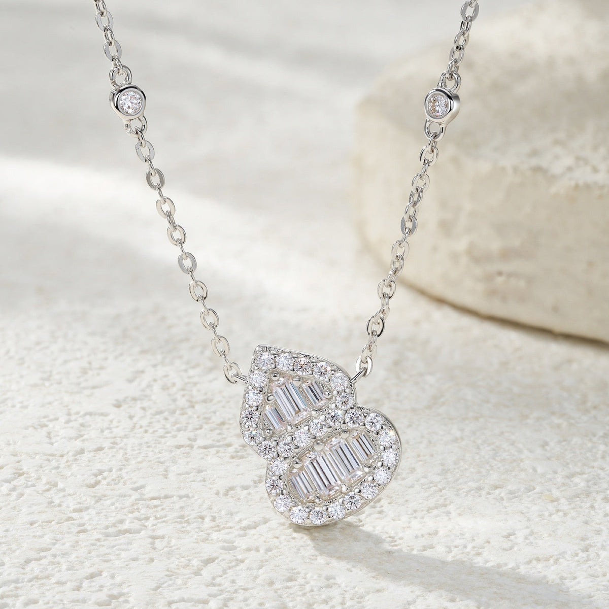 Coeur Moissanite Baguette Heart Necklace in Sterling Silver