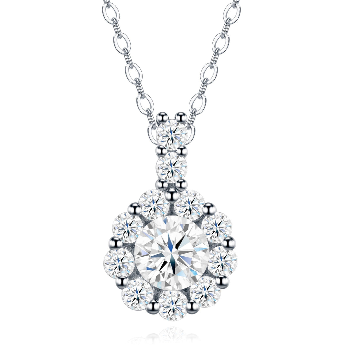 Marguerite 1 Carat Moissanite Flower Pendant Necklace in Sterling Silver