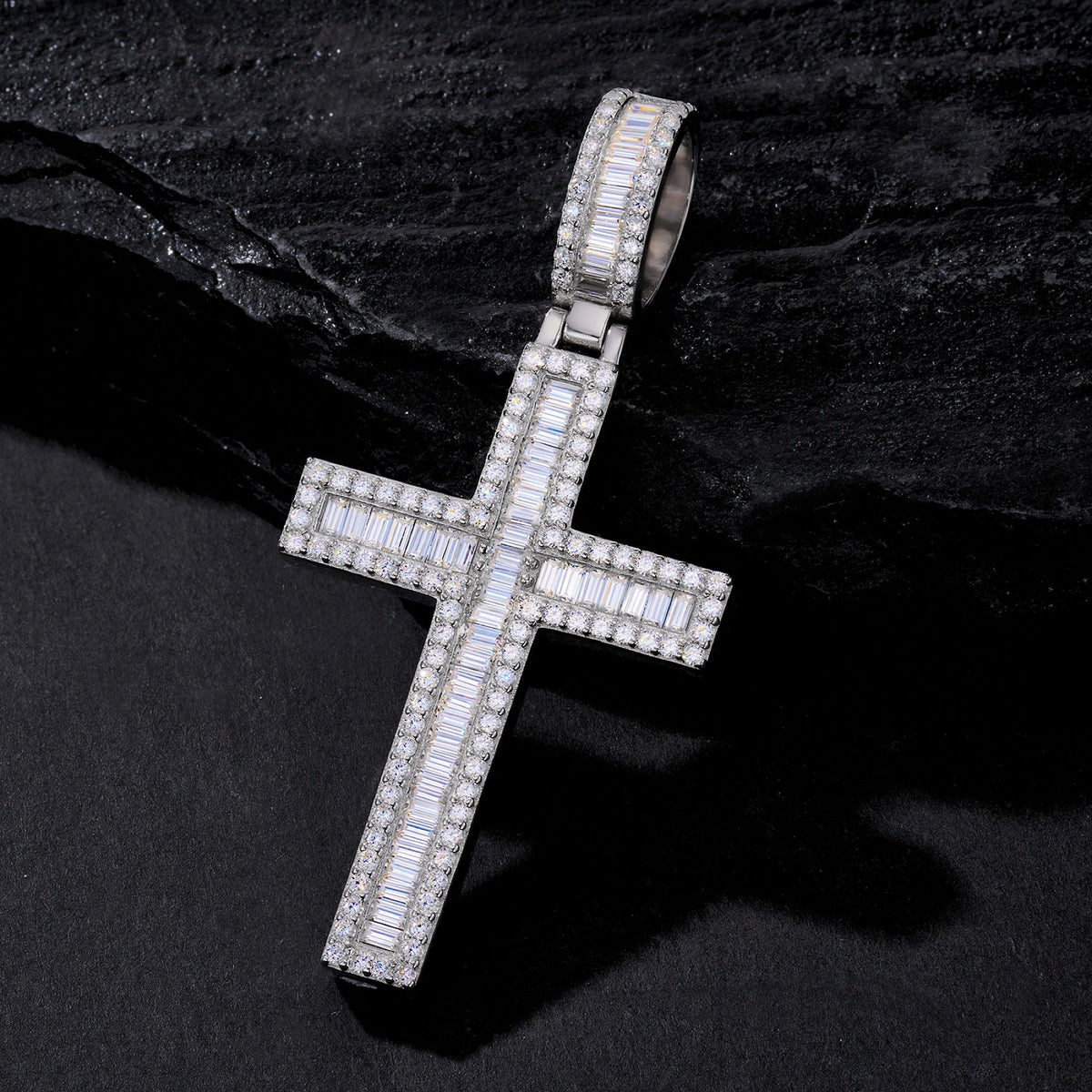 Reliquary Moissanite Cross Necklace in Sterling Silver