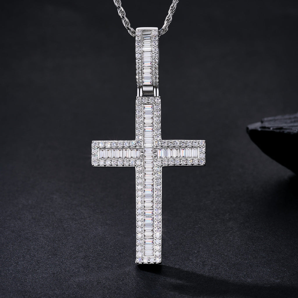 Reliquary Moissanite Cross Necklace in Sterling Silver