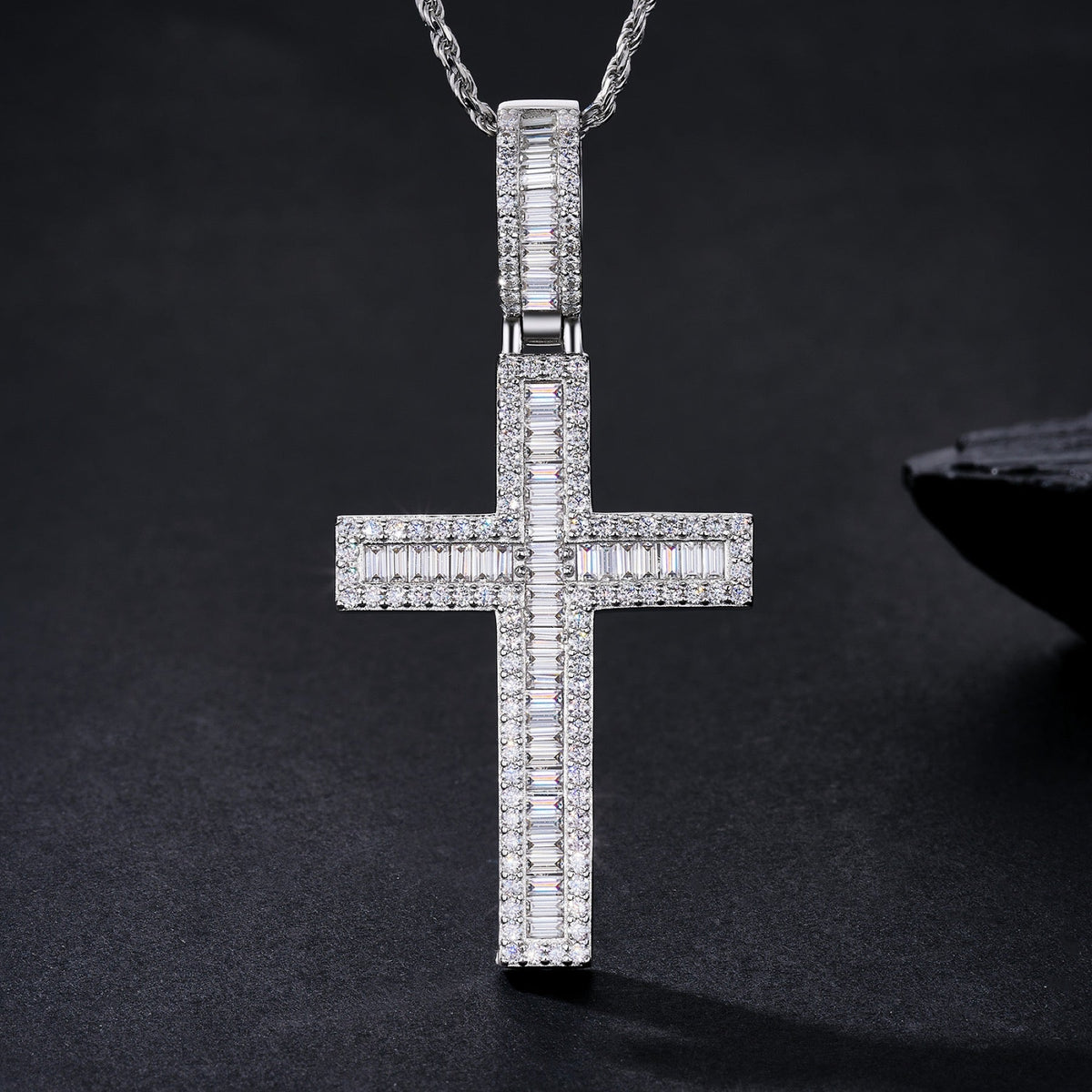 Reliquary Moissanite Cross Necklace in Sterling Silver