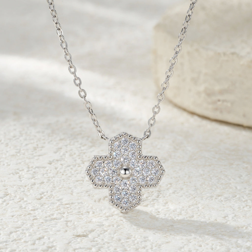 Quatrefoil Moissanite Clover Pendant Necklace in Sterling Silver
