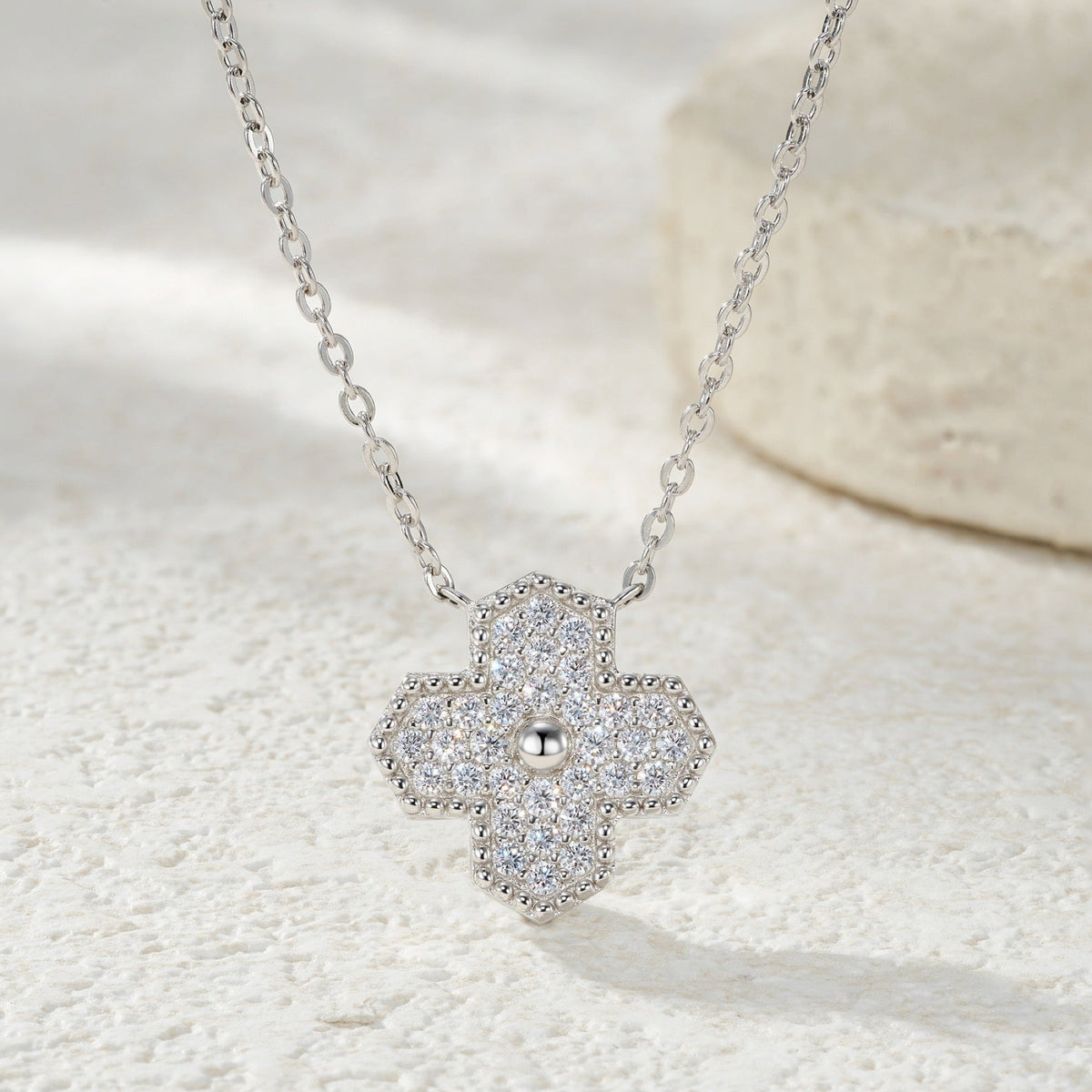 Quatrefoil Moissanite Clover Pendant Necklace in Sterling Silver