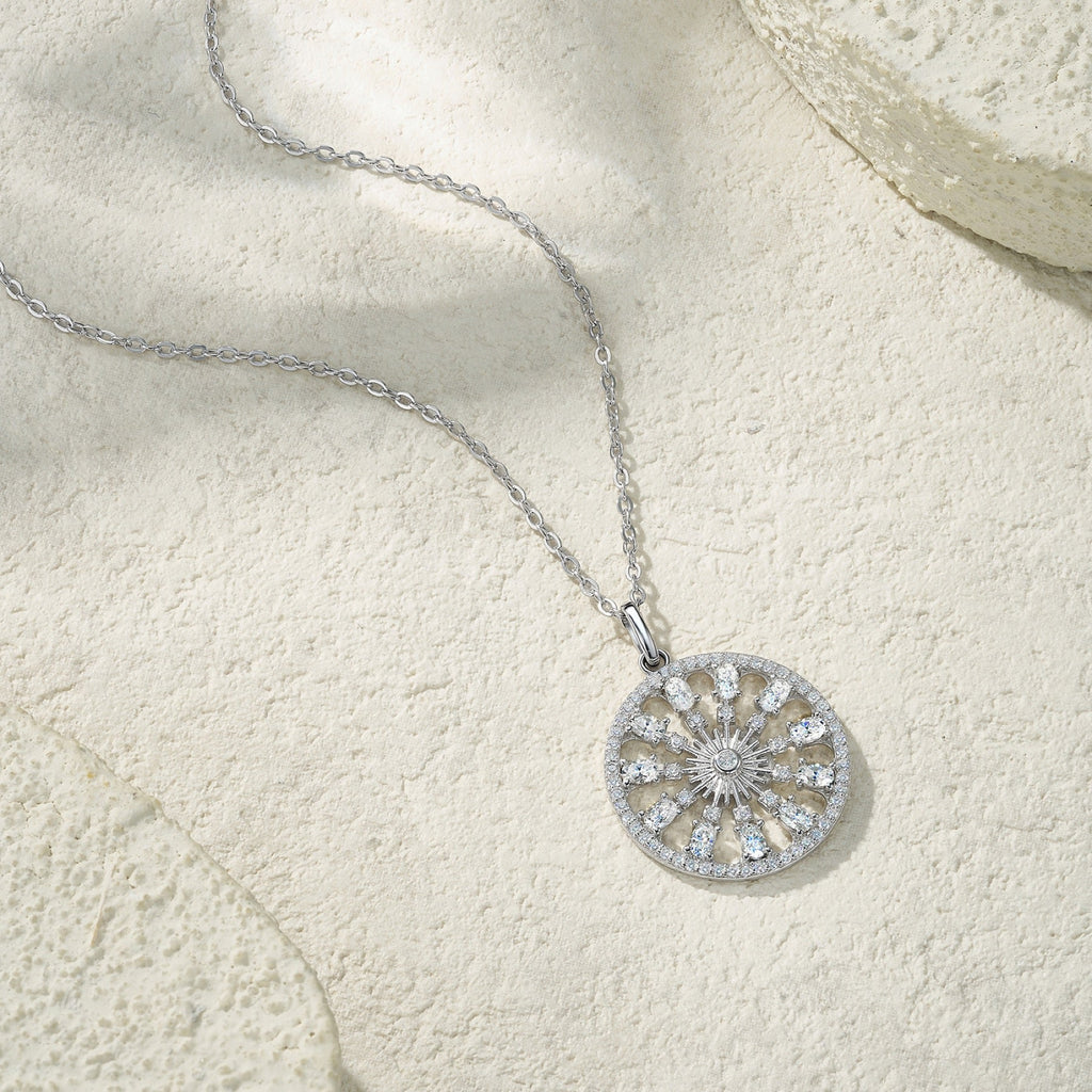 Rosace Moissanite Openwork Medallion Necklace in Sterling Silver