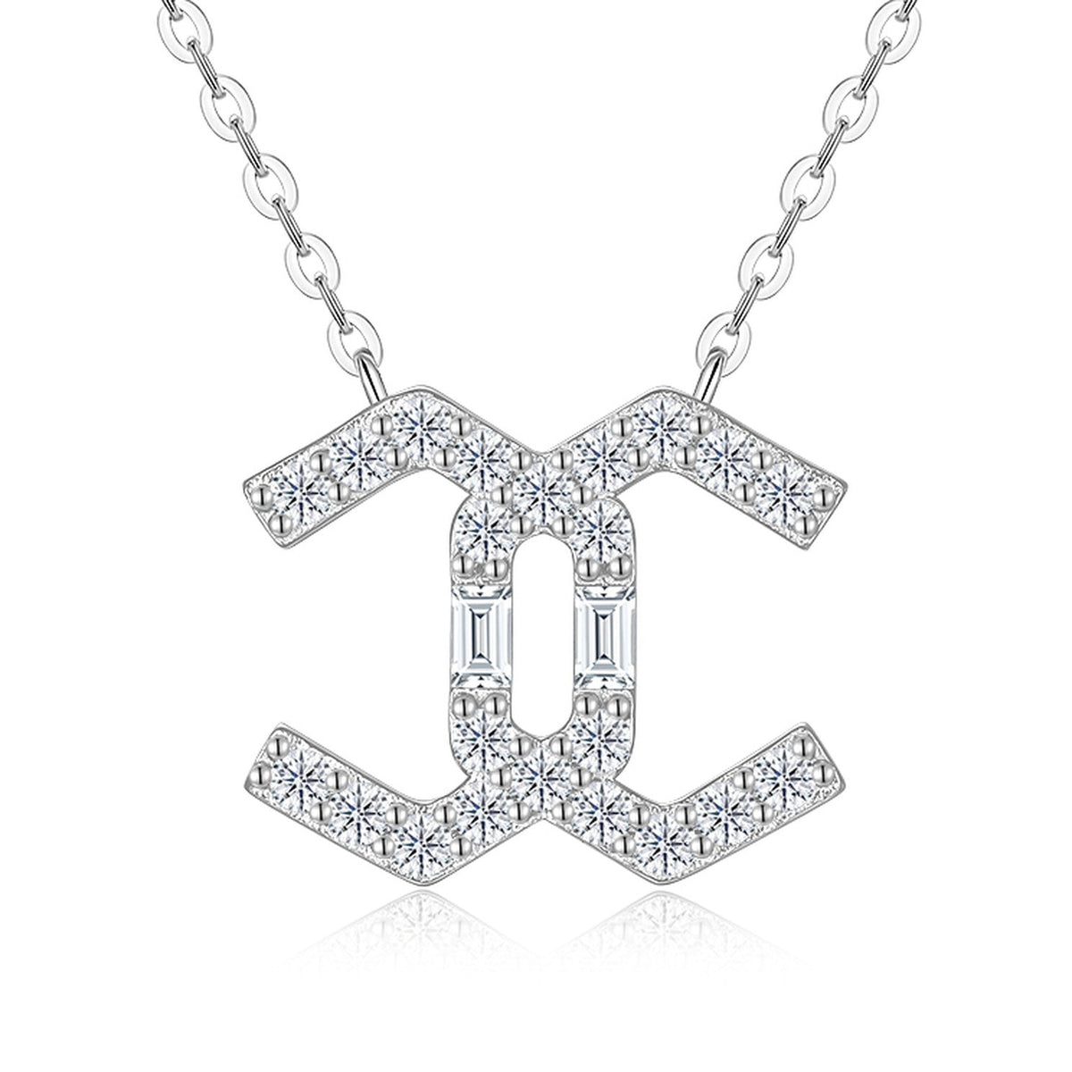 Emblem Moissanite Geometric Pendant Necklace in Sterling Silver