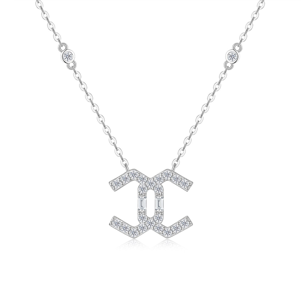 Emblem Moissanite Geometric Pendant Necklace in Sterling Silver