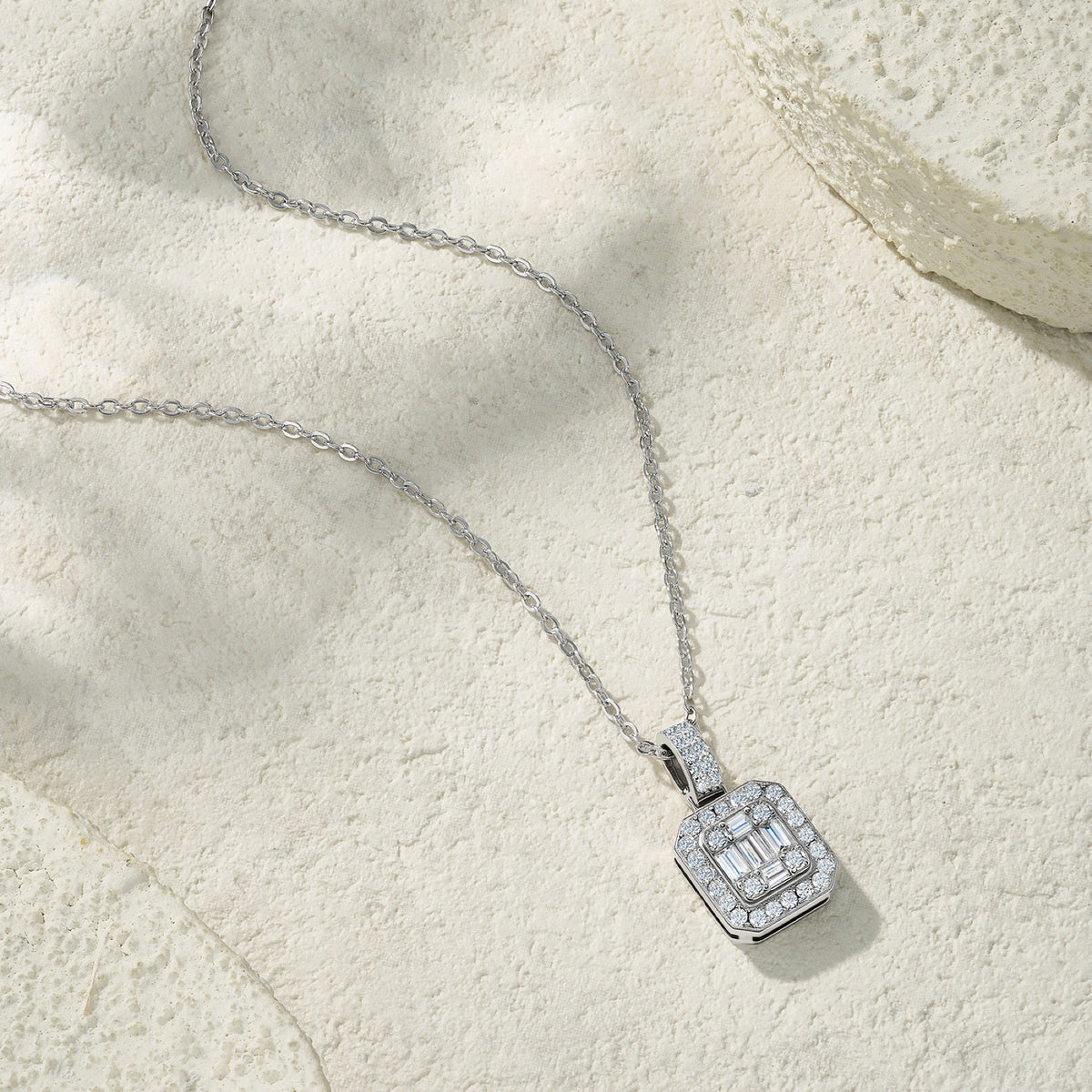 Ingot Moissanite Baguette Cluster Pendant Necklace in Sterling Silver