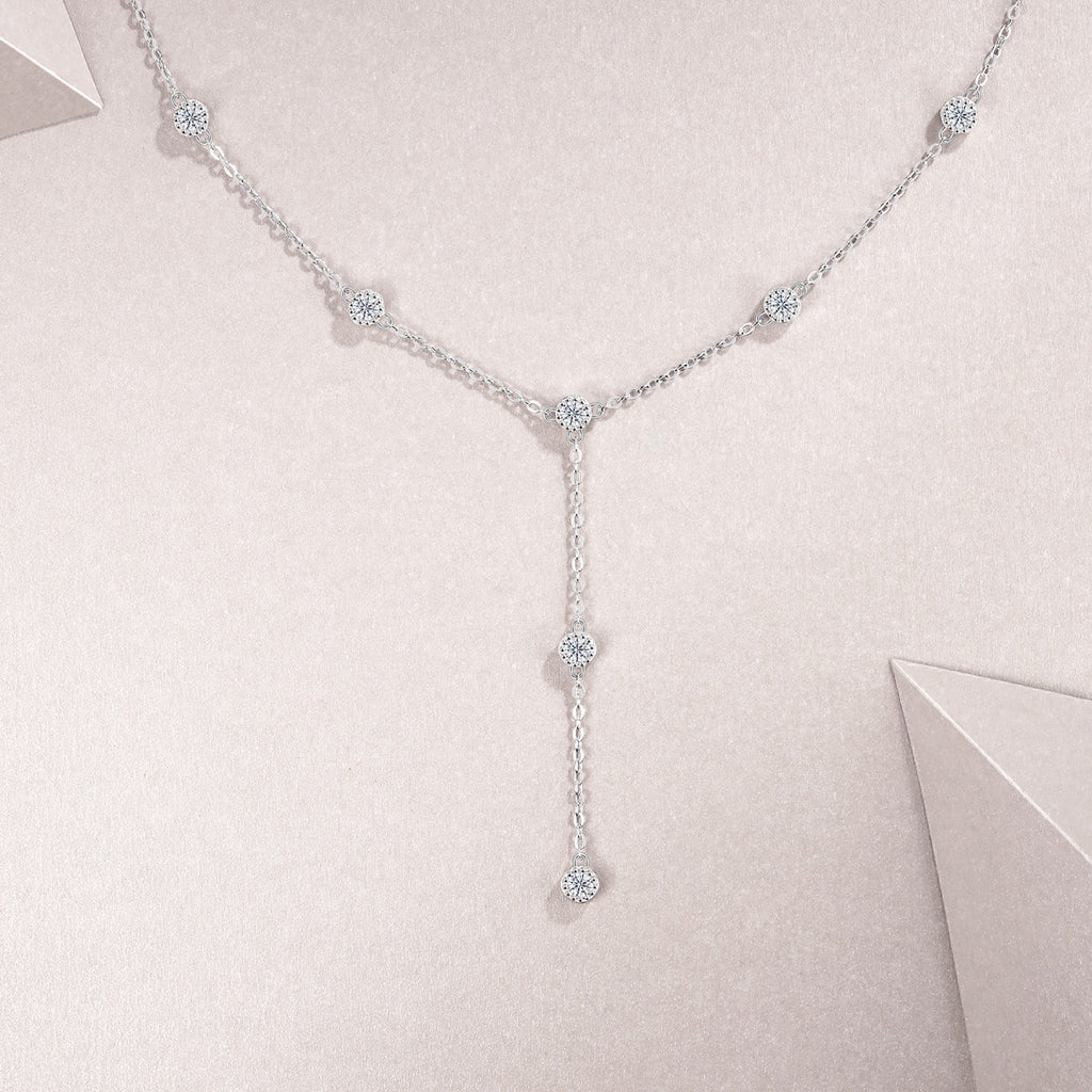 Wisp Moissanite Lariat Necklace in Sterling Silver