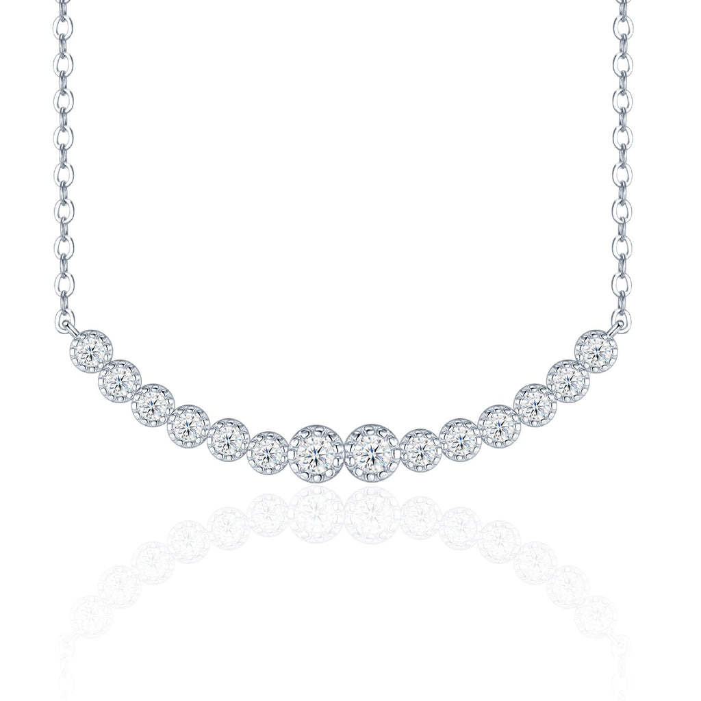 Smile Moissanite Curved Bar Necklace in Sterling Silver