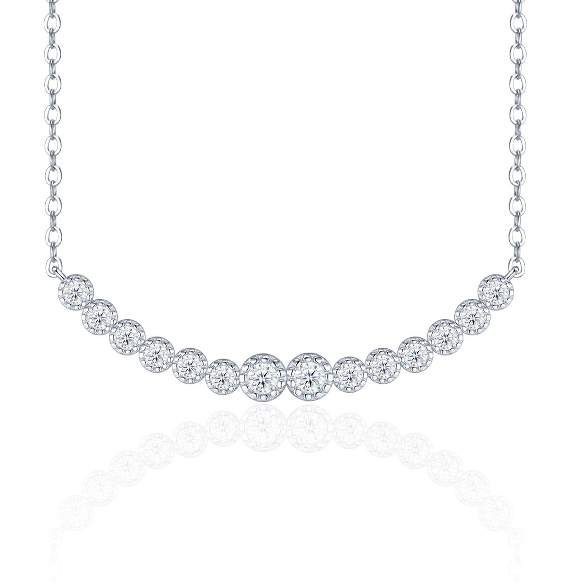Smile Moissanite Curved Bar Necklace in Sterling Silver