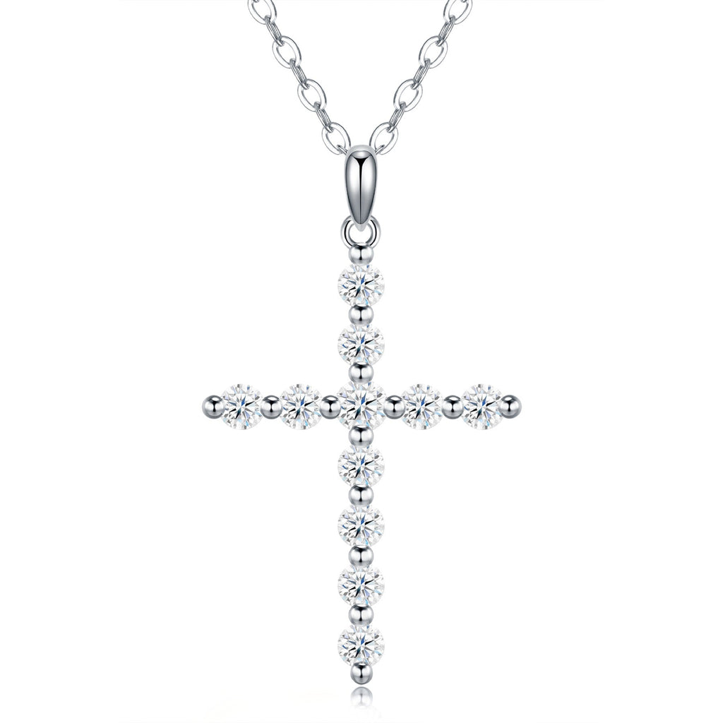 Disciple Moissanite Cross Necklace in Sterling Silver