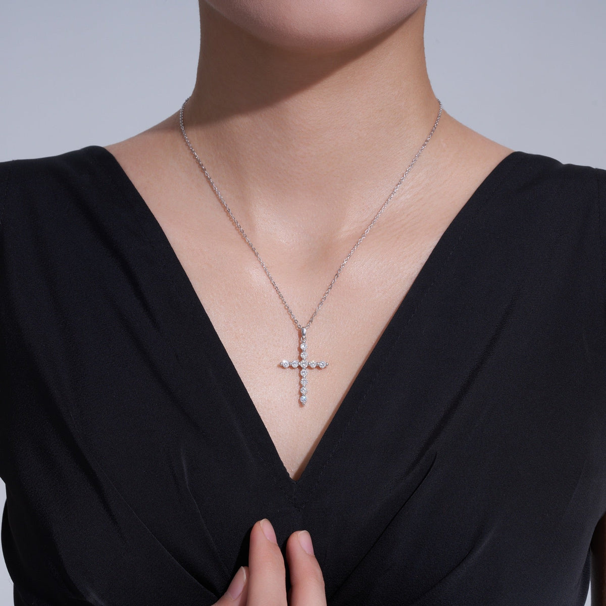 Disciple Moissanite Cross Necklace in Sterling Silver