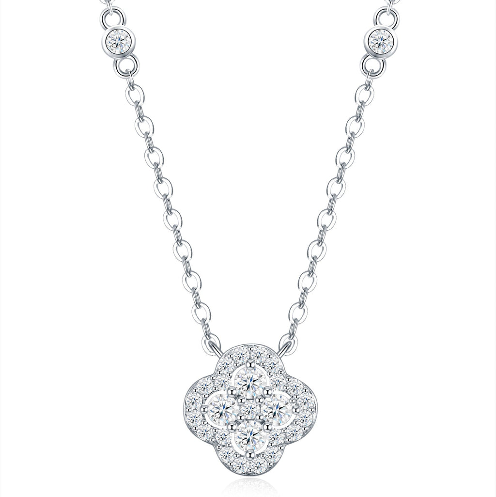 Lucky Moissanite Clover Pendant Necklace in Sterling Silver