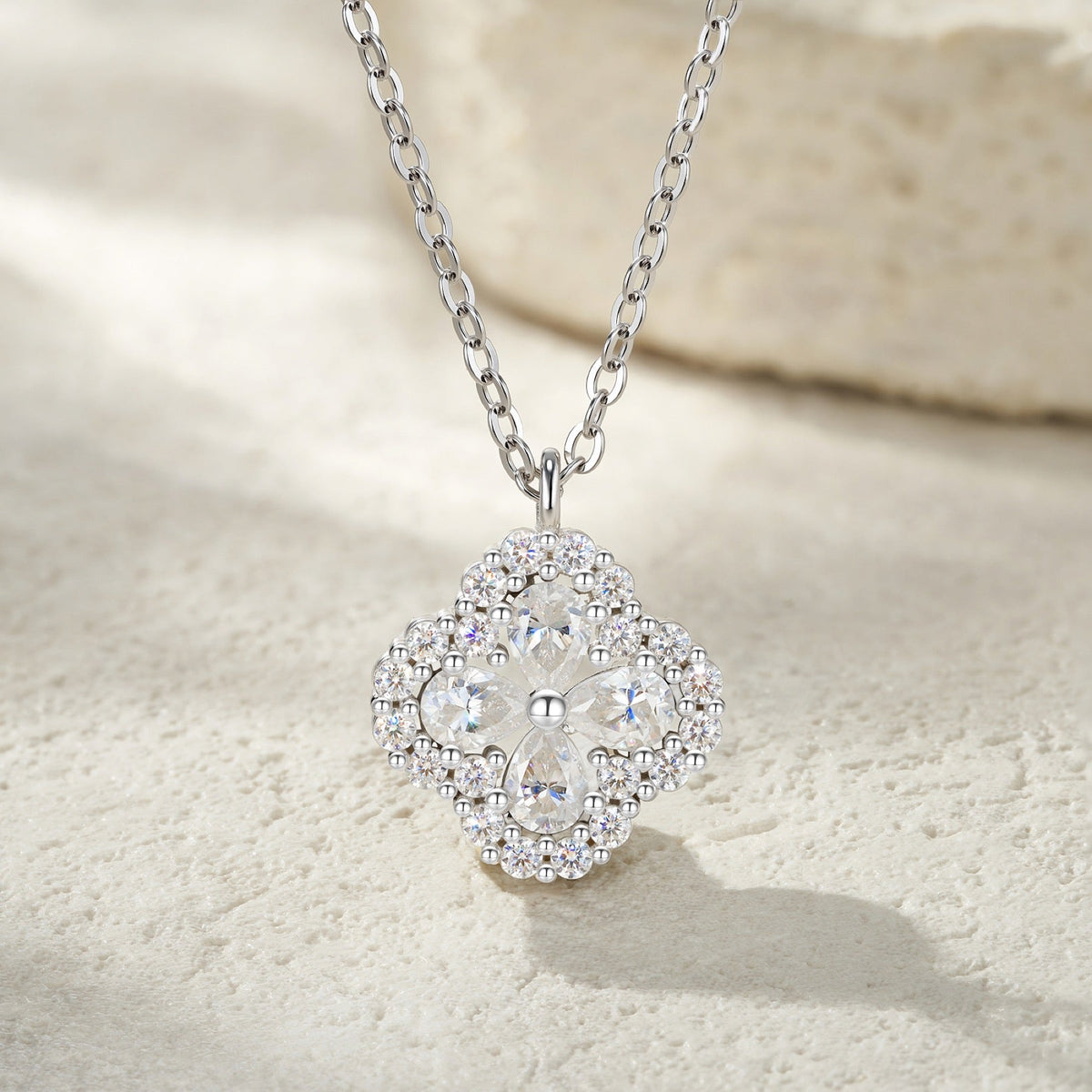 Petunia Moissanite Flower Pendant Necklace in Sterling Silver