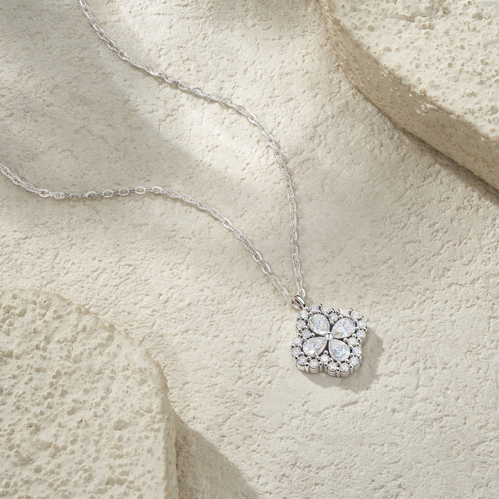 Petunia Moissanite Flower Pendant Necklace in Sterling Silver